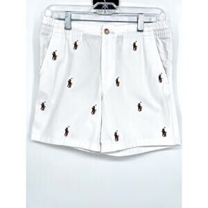 Polo Ralph Lauren Boys Stretch Rainbow Pony Logo White Chino Shorts Size 16